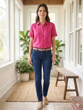 Casual Chic Bundle: Coldwater Creek Linen Shirt + Levi's 711 Skinny Jeans
